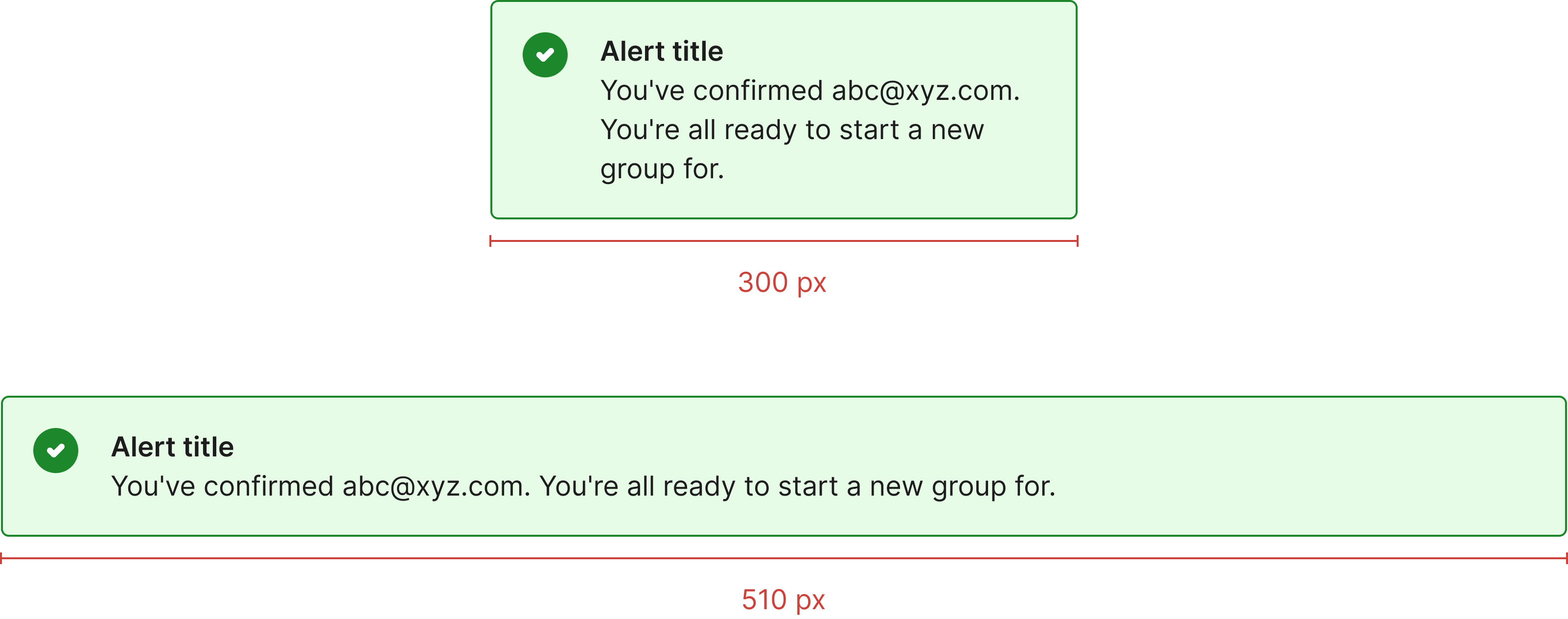 Alert minimum width of 300px and maximum width of 800px