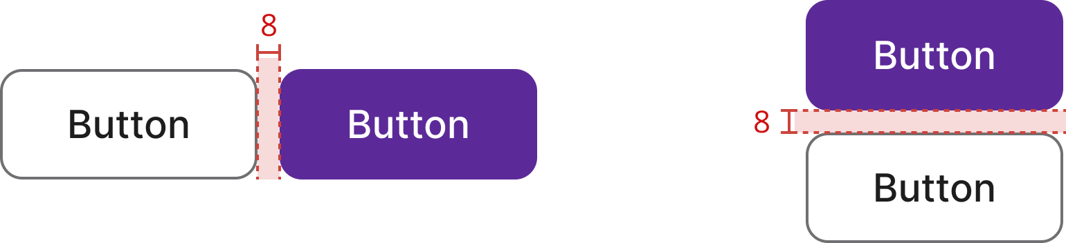 Button group horizontal spacing — 8 px gap between buttons