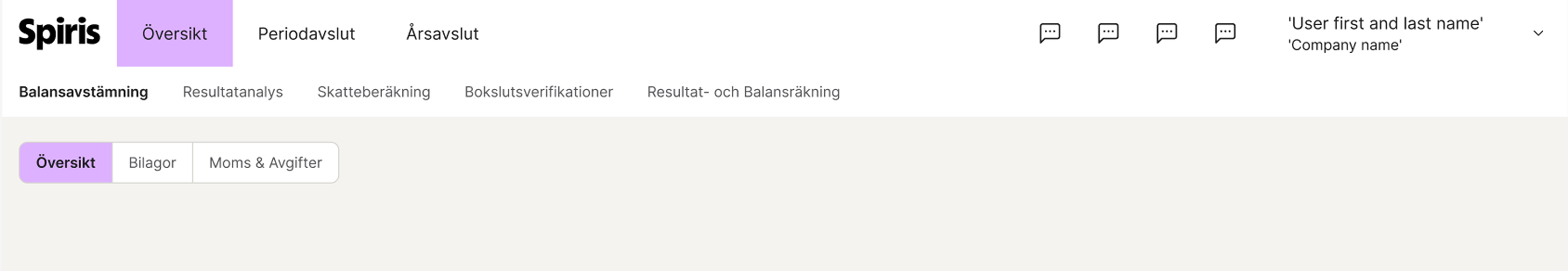 Navigation bar positioned directly beneath the main header and the page header in the Skatt & Bokslut section of the platform