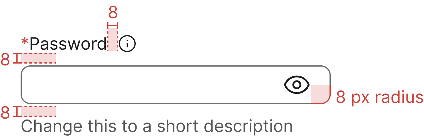 Password specifications with spacing and radius annotations